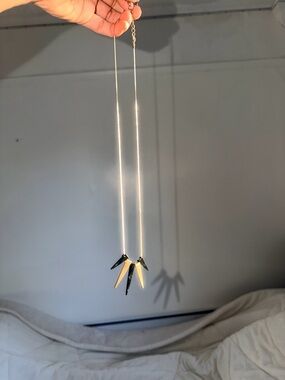 Delicate Two-Chain Spike Pendant Necklace in Gold and Black